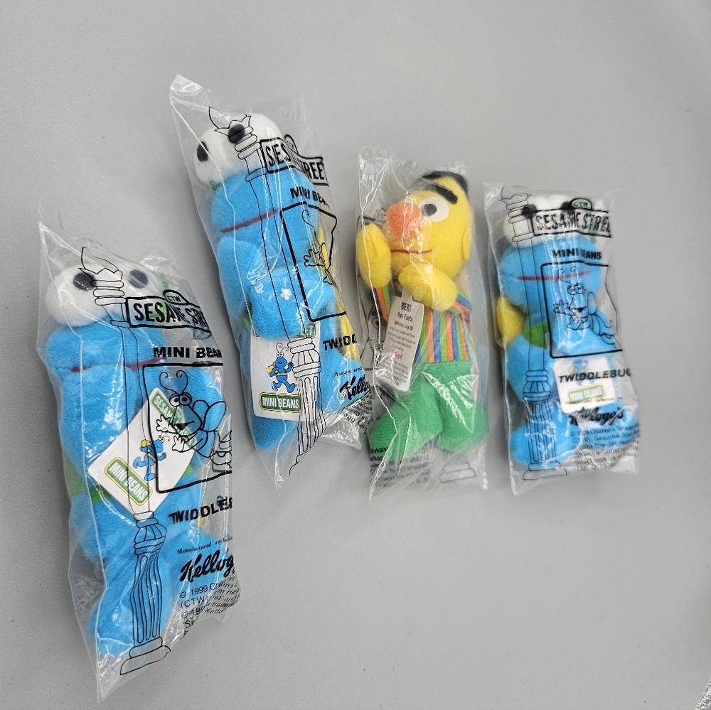 1999 Sesame Street Mini Beans Kellogg's Twiddlebug Bert Lot Of 4 Nwt Y2k 90s Vtg
